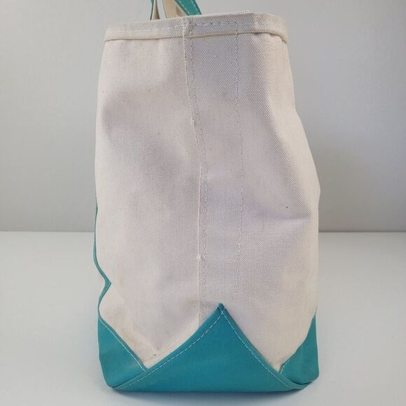 Vintage L.L. Bean Boat & Tote Canvas Blue Green Cream‎ Bag Large Top Handle - Picture 3 of 16